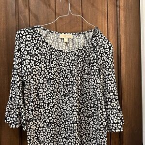 Michael Kors black and white print cotton top with flare sleeves